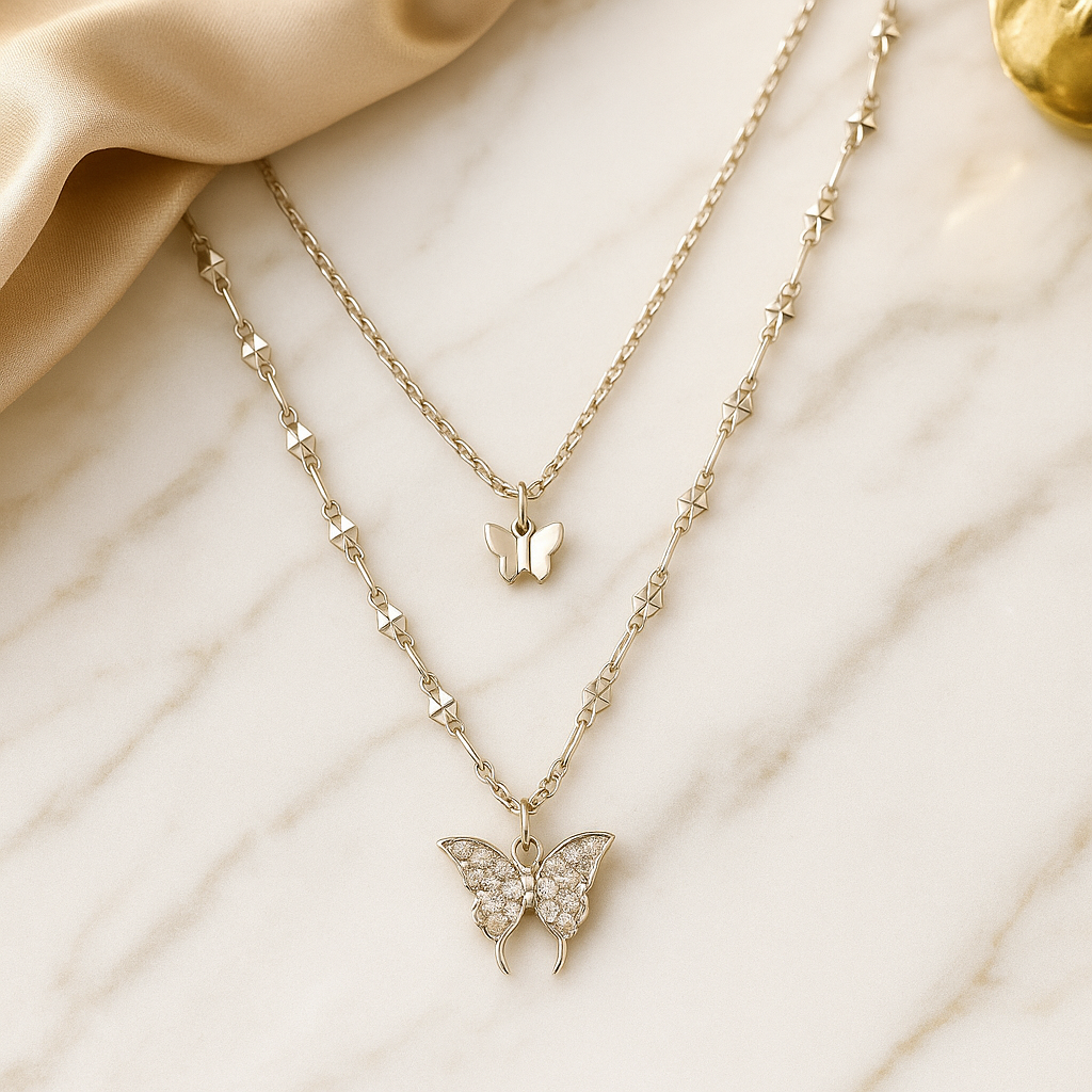 ✨ Elegant Butterfly Necklace – Gold & Silver