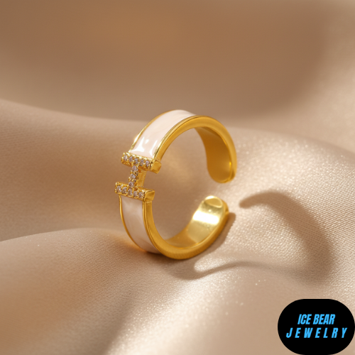 The Elegant White H Ring